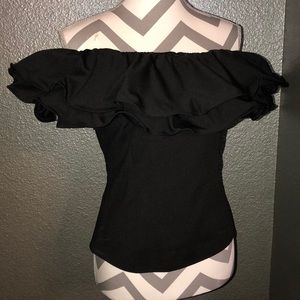 Black ruffle strapless blouse